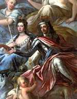 William and Mary, as depicted in a mural at the Royal Naval College in Greenwich, London